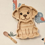 Piatto in Bamboo con Ventosa e Cucchiaio - Cane - Nocciola