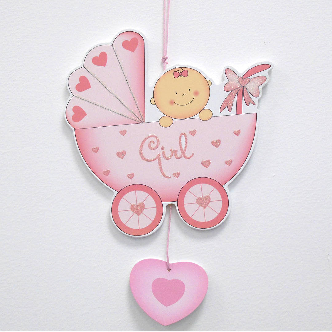 QUADRETTO IN LEGNO CARROZZINA - PER CAMERETTA BAMBINA ROSA