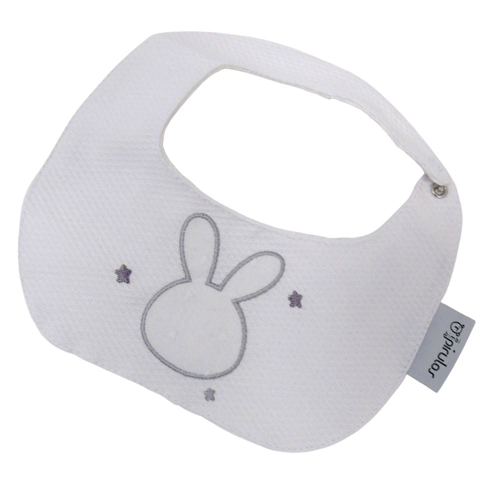 Bavaglino Bavetta Neonato in Puro Cotone mod. Coniglietto Bianco Grigio