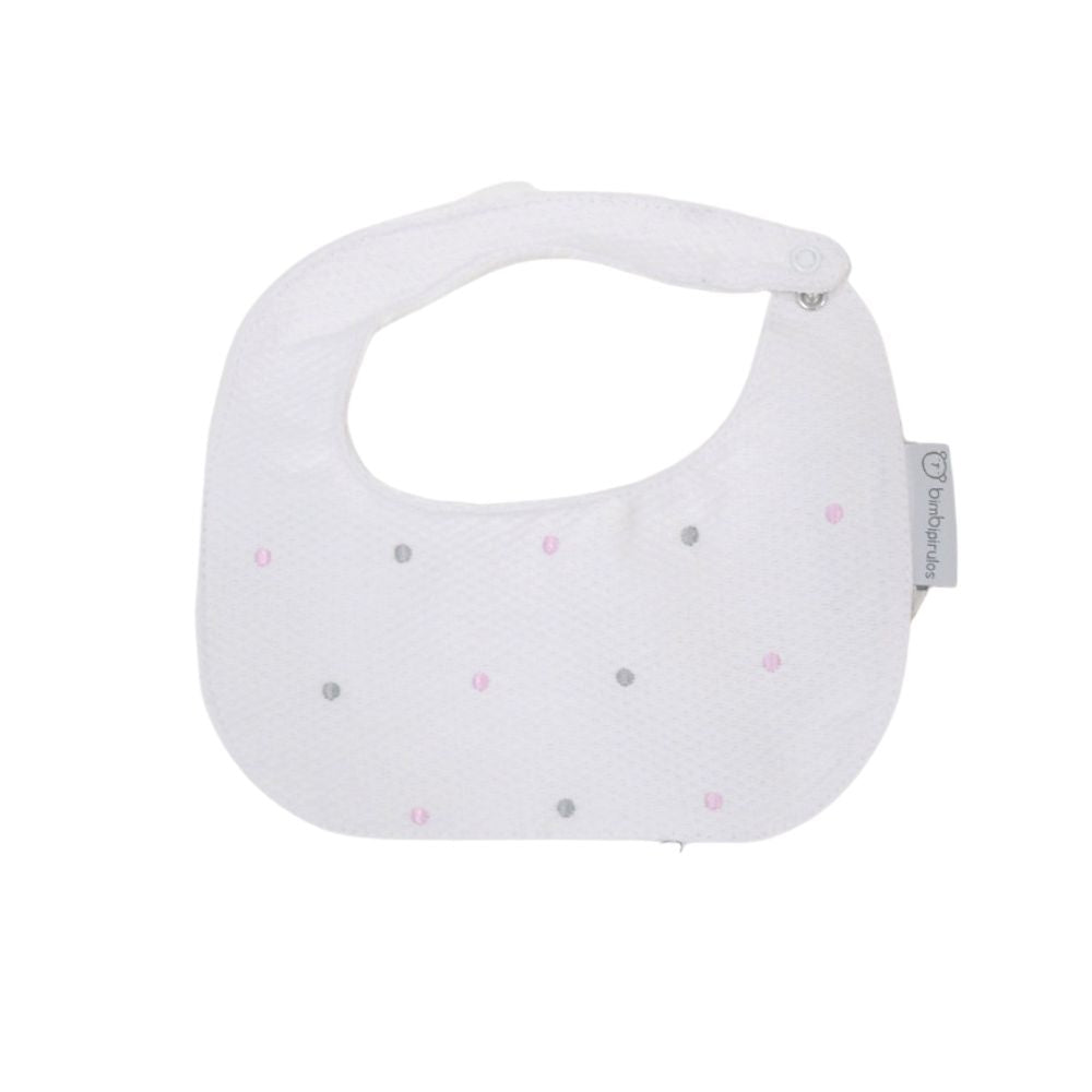 Bavaglino Bavetta Neonato in Puro Cotone mod. Pois Grigio Rosa