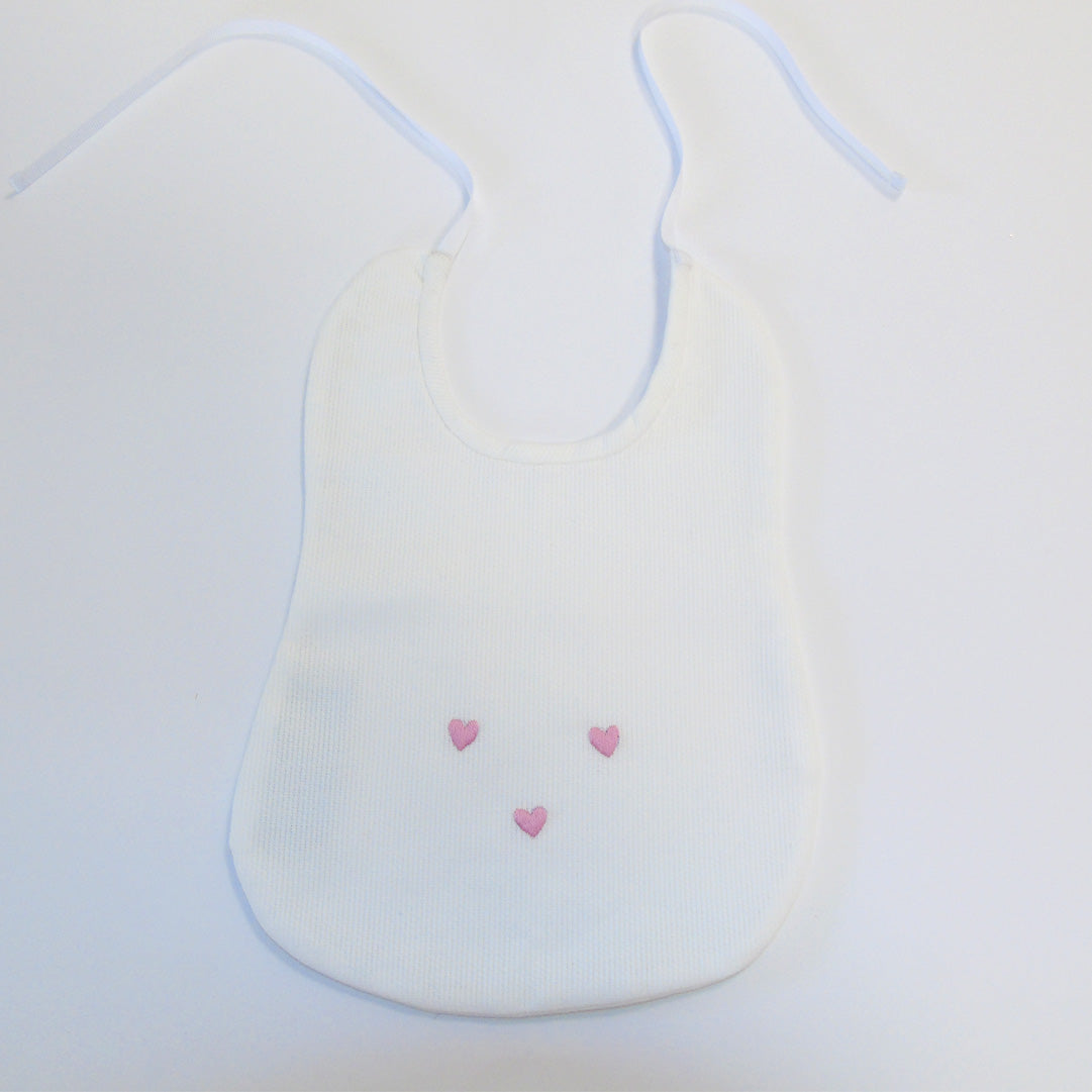 BAVAGLINO IN COTONE CON RICAMO A MANO CUORI