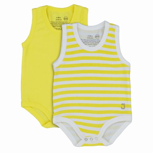 2 Body Taglia Unica 0-36 Mesi per Neonato e Bimbo in Cotone Bio Estate Giallo