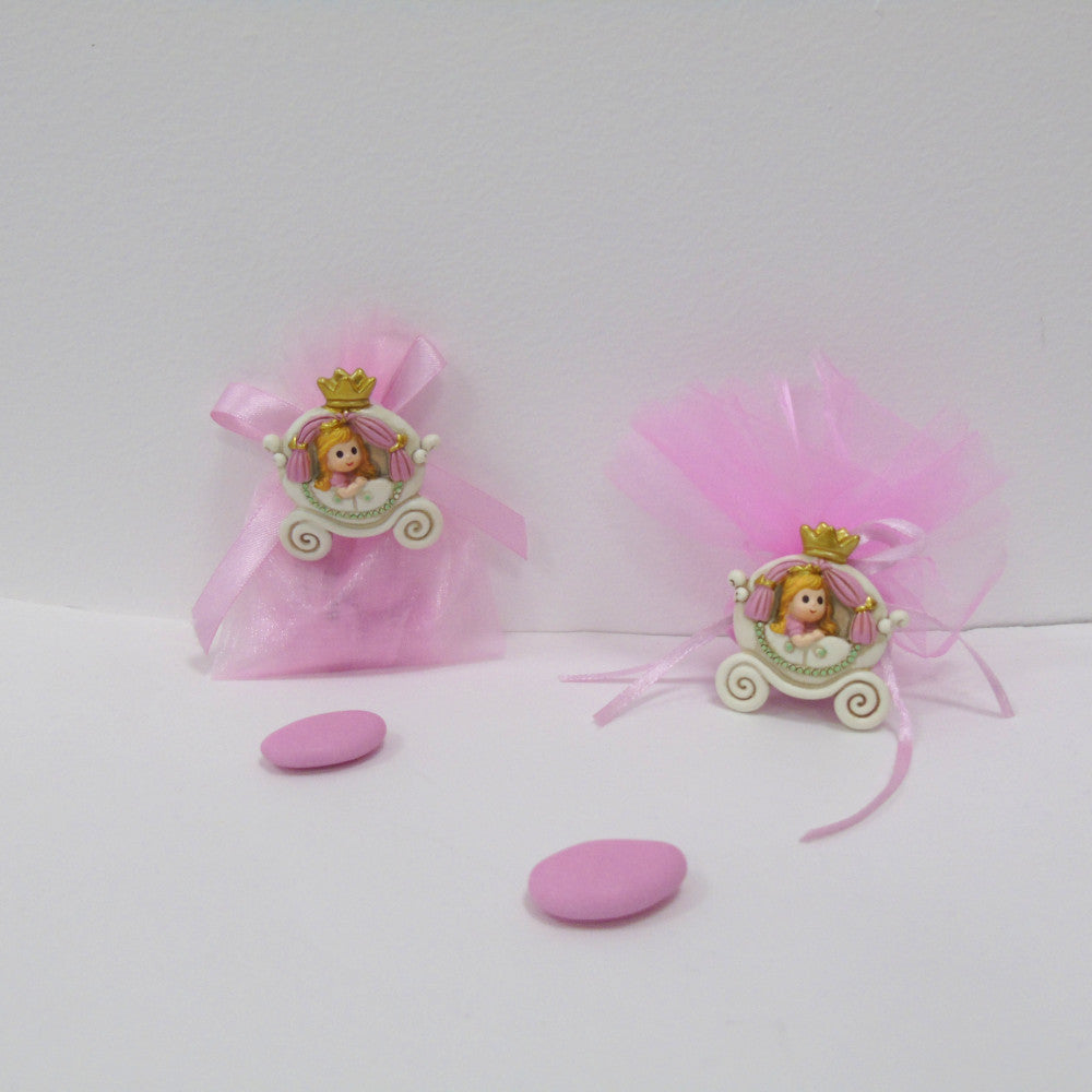 Sacchettino bomboniera Nascita Battesimo Segnaposto  Carrozza Principessa Bimba