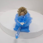 BOMBONIERE PUPAZZO BAMBOLA FATTA A MANO NASCITA BATTESIMO BIMBO - celeste