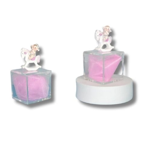 Bomboniera Nascita Battesimo Portaconfetti - Bimba su Cavallucci