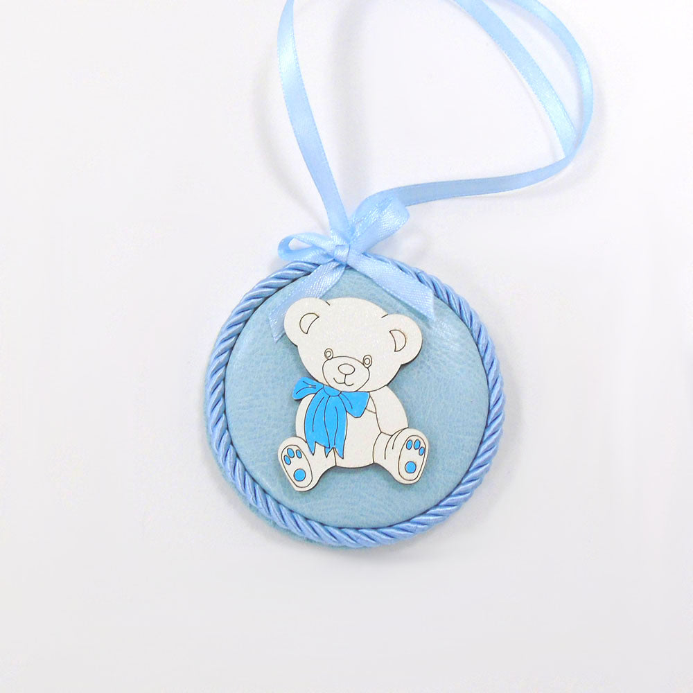 CAPOCULLA SOPRACULLA NEONATO CON CARILLON IN LEGNO E PELLE - ORSETTO