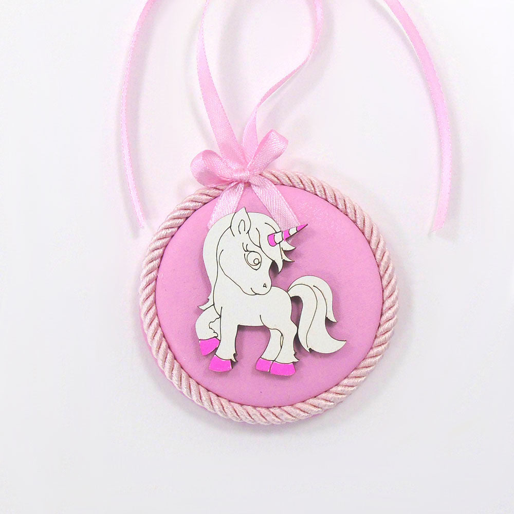 CAPOCULLA SOPRACULLA NEONATO CON CARILLON IN LEGNO E PELLE - UNICORNO