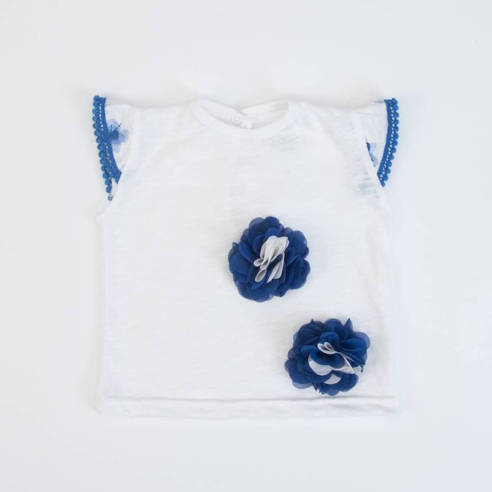 COMPLETO NEONATA BAMBINA ESTIVO "FIORI BLU" - maglia