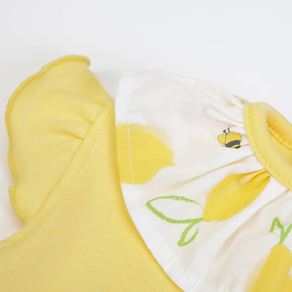 COMPLETO NEONATA BAMBINA ESTIVO IN COTONE "LIMONI" .- colletto