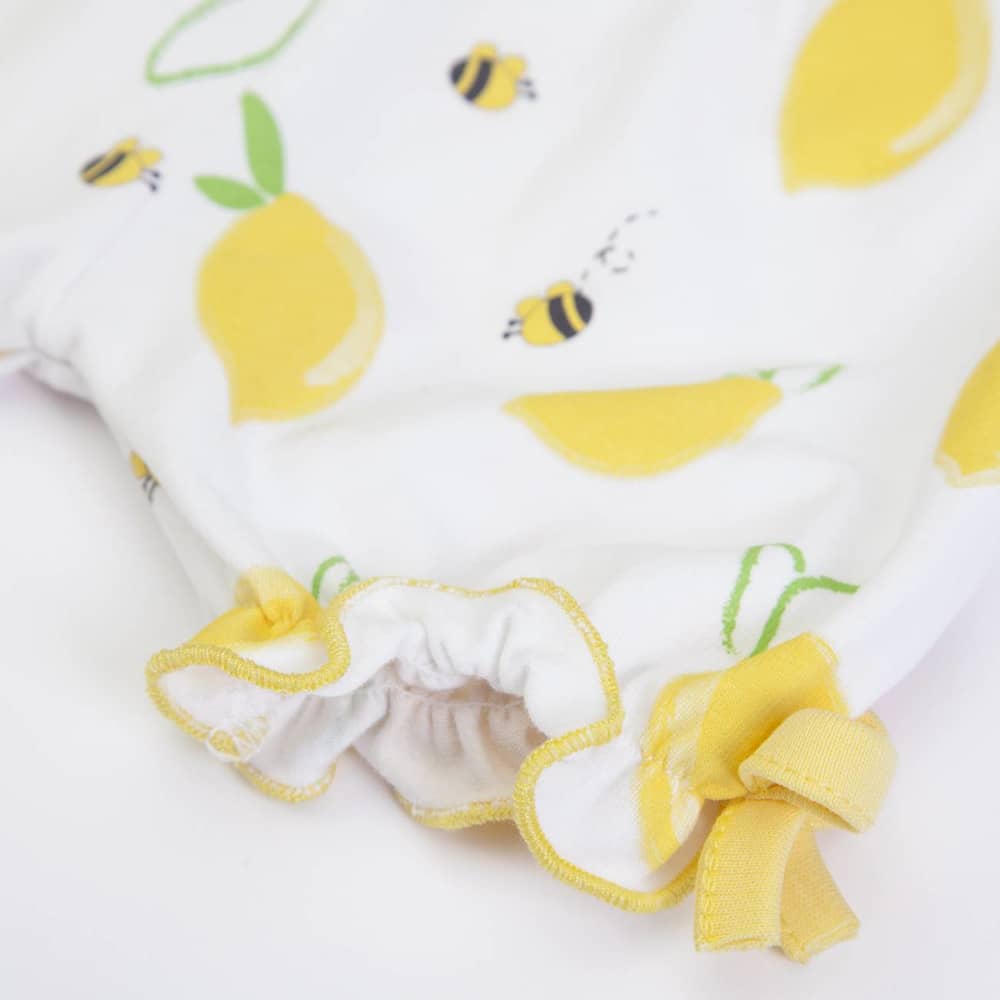 COMPLETO NEONATA BAMBINA ESTIVO IN COTONE "LIMONI" - particolare shorts