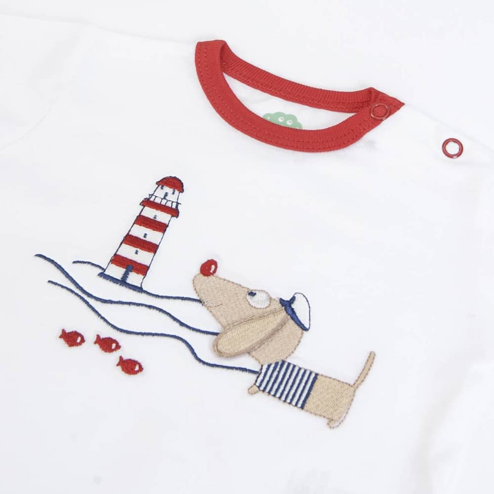 COMPLETO NEONATO BAMBINO MEZZA MANICA "CANE" - dettaglio ricamo