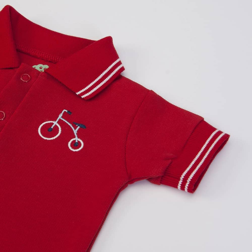 COMPLETO NEONATO BAMBINO DENIM CON POLO "BICI" - dettaglio ricamo
