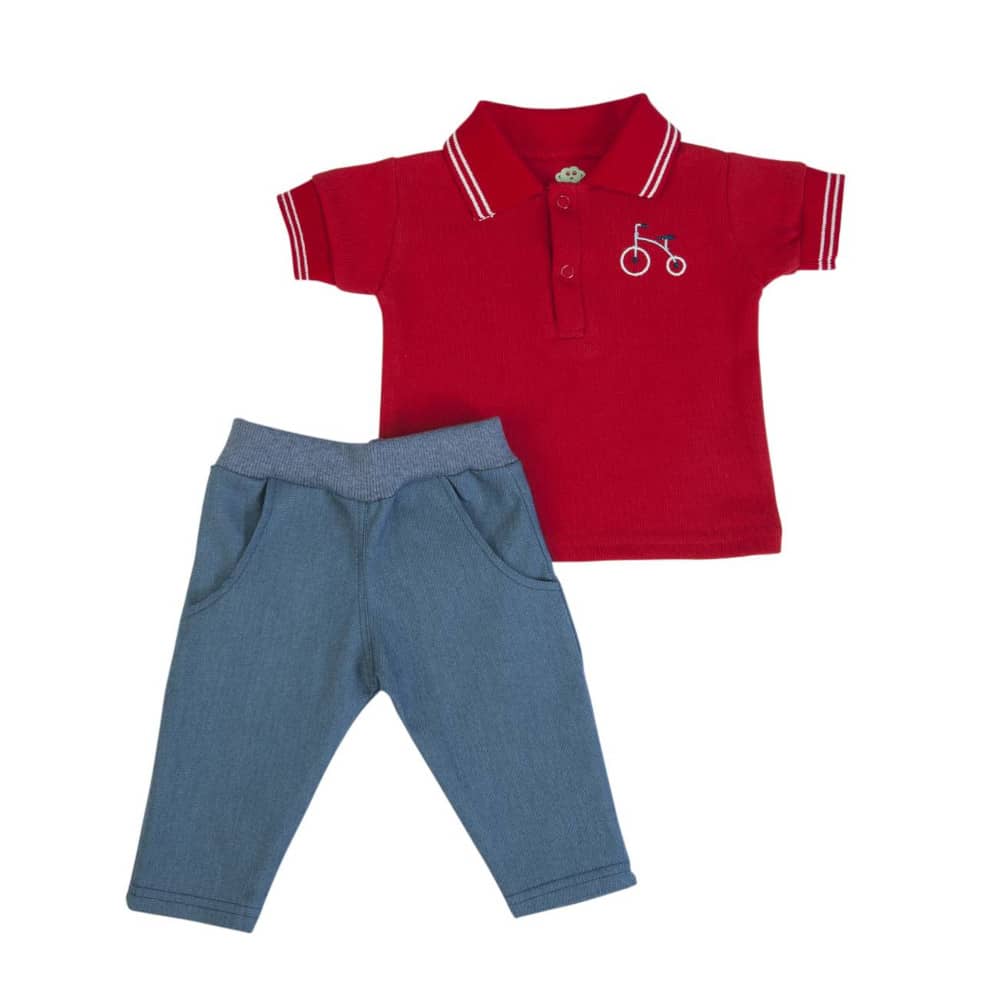 COMPLETO NEONATO BAMBINO DENIM CON POLO "BICI"