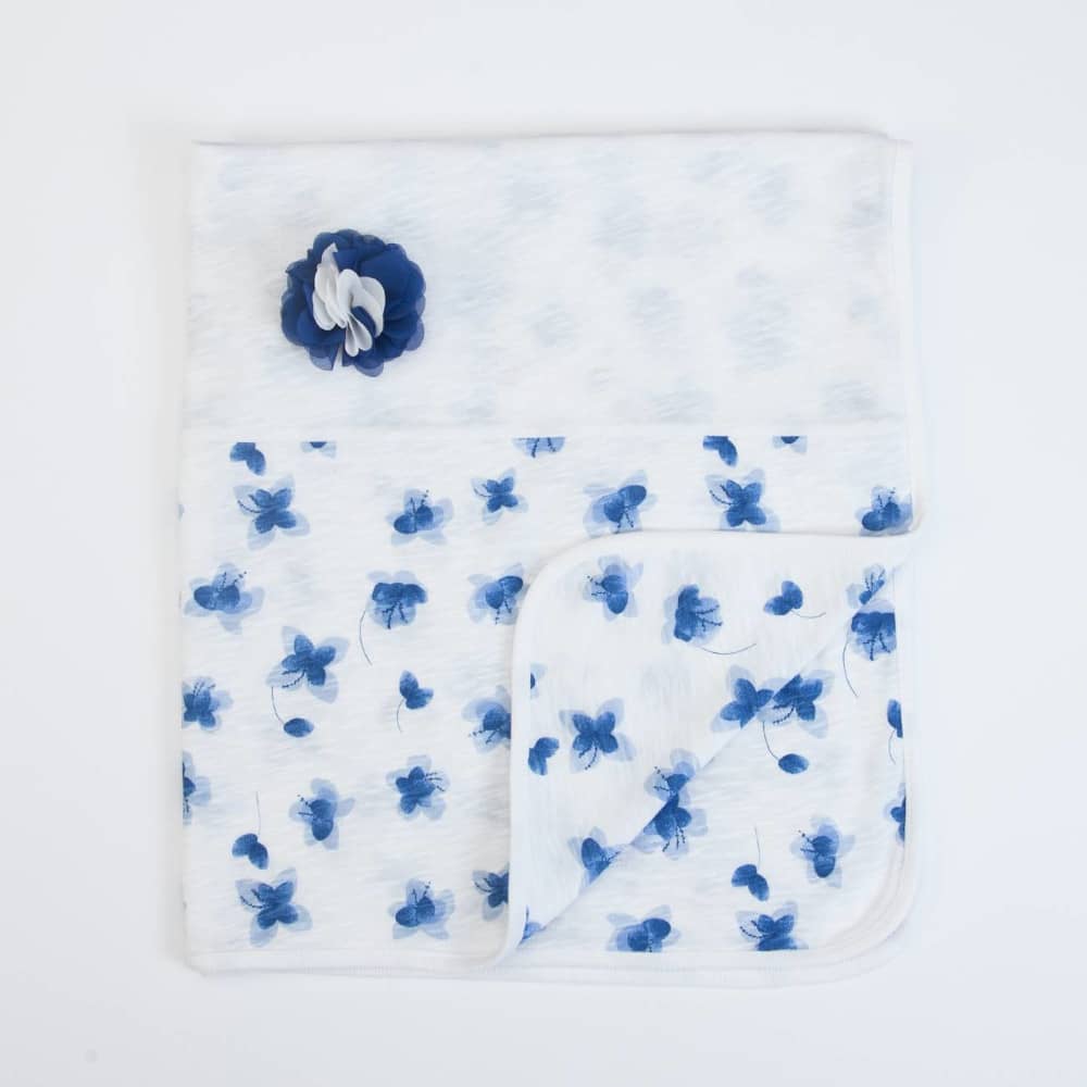 COPERTINA NEONATO CARROZZINA CULLA PASSEGGINO PRIMAVERILE IN COTONE "FIORI BLU" - Stampato