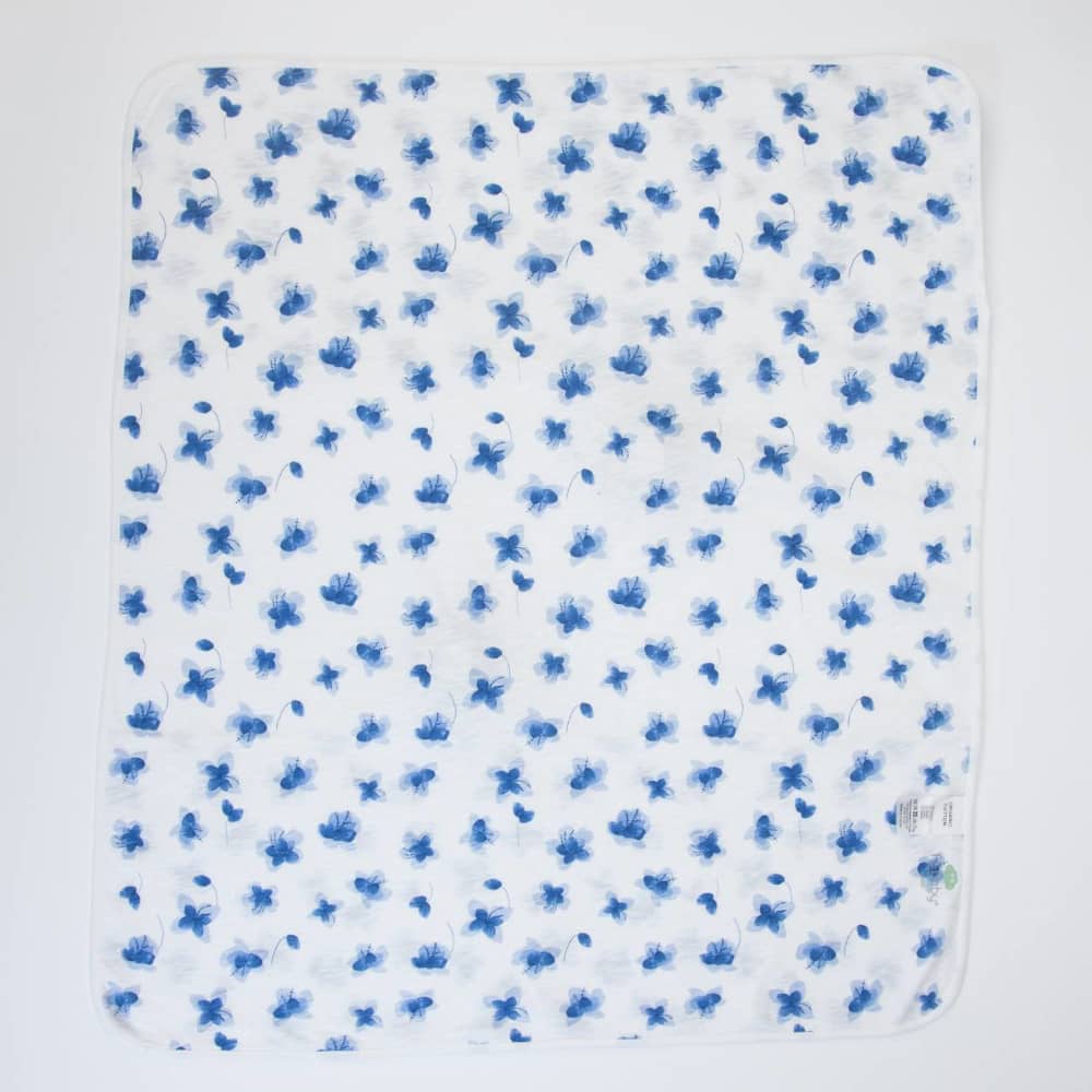 COPERTINA NEONATO CARROZZINA CULLA PASSEGGINO PRIMAVERILE IN COTONE "FIORI BLU" - Retro