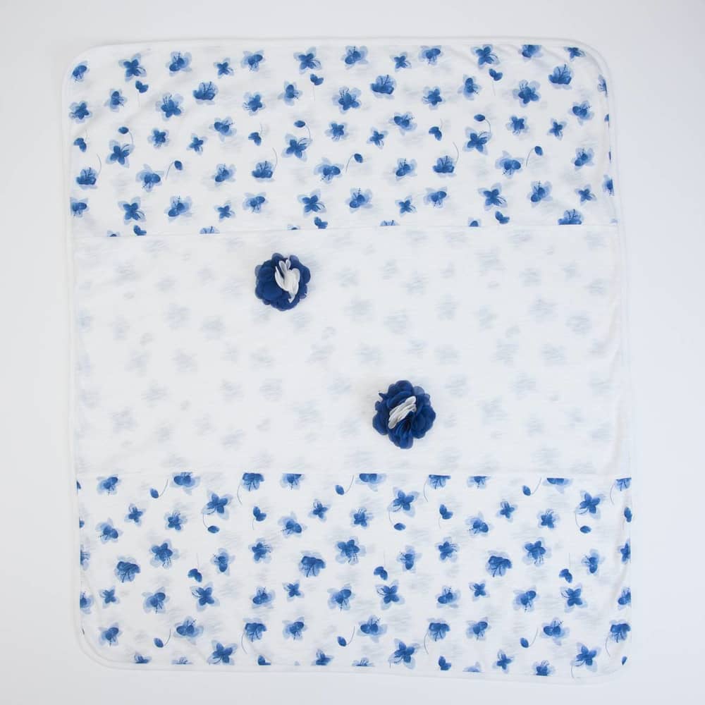 COPERTINA NEONATO CARROZZINA CULLA PASSEGGINO PRIMAVERILE IN COTONE "FIORI BLU"