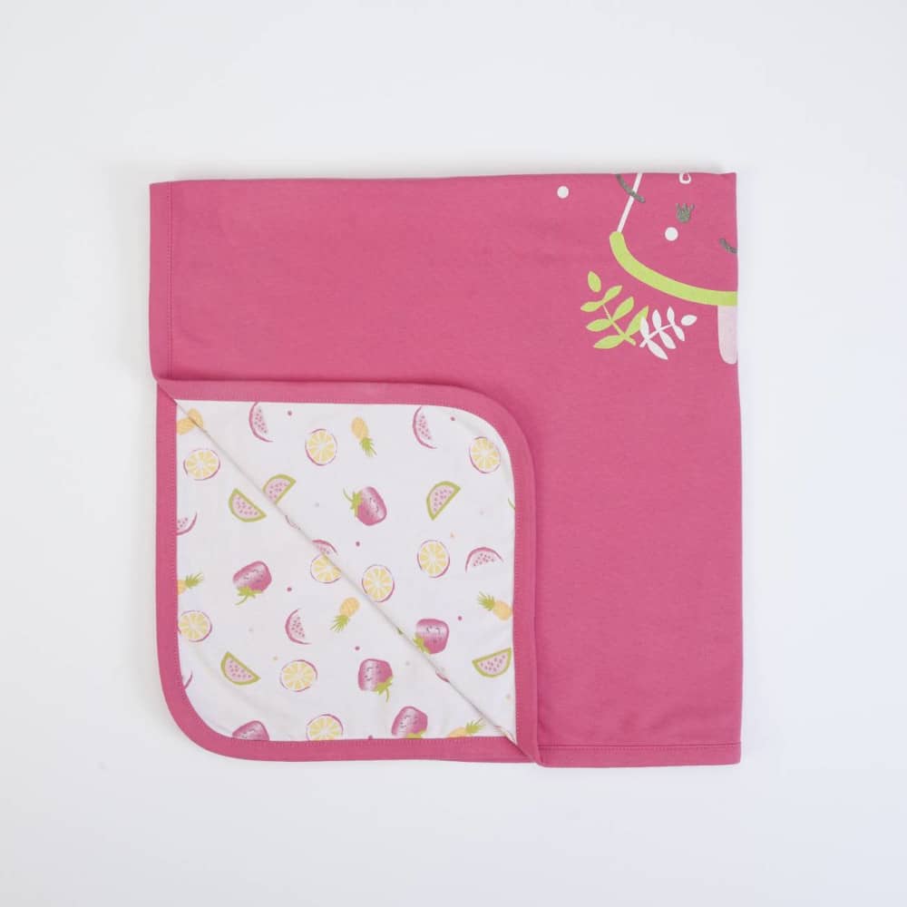 COPERTINA NEONATO CARROZZINA CULLA PASSEGGINO PRIMAVERILE IN COTONE "FRAGOLA" - Double face