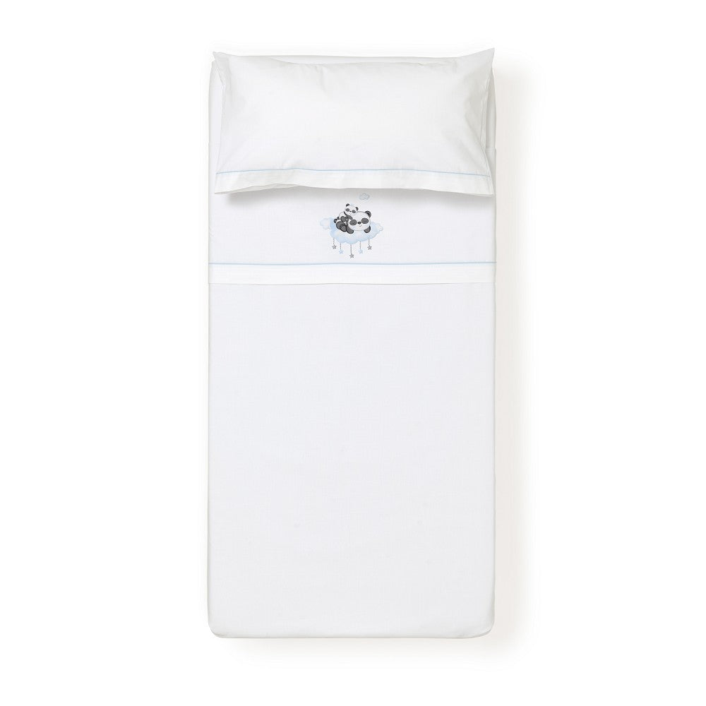 Completo lenzuola lettino con Sbarre - Panda - Bianco Celeste