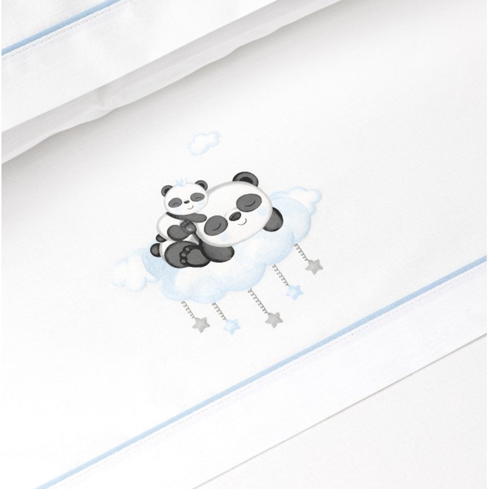 Completo lenzuola lettino con Sbarre - Panda - Bianco Celeste
