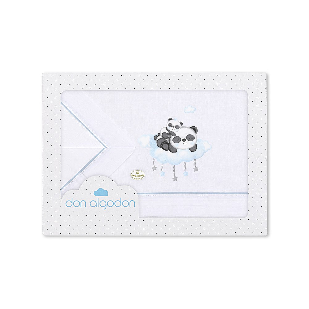 Completo lenzuola lettino con Sbarre - Panda - Bianco Celeste