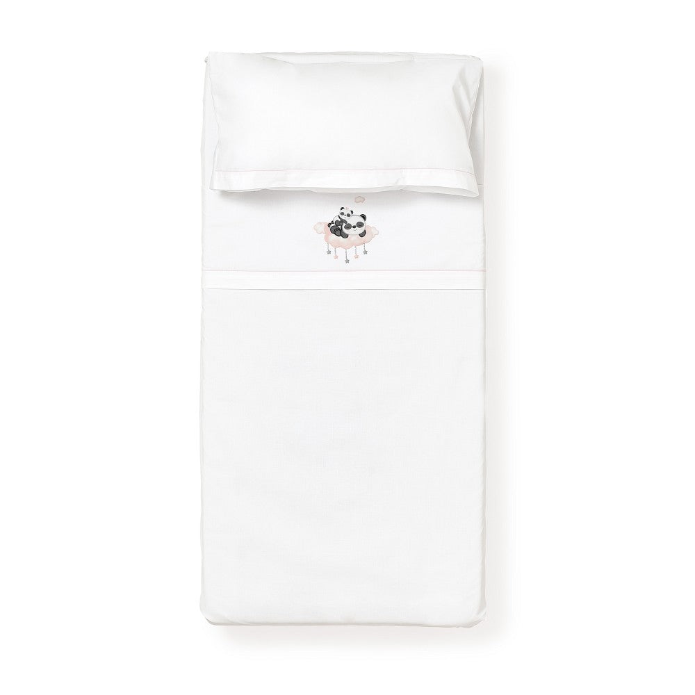 Completo Lenzuola Lettino con Sbarre - Panda Rosa