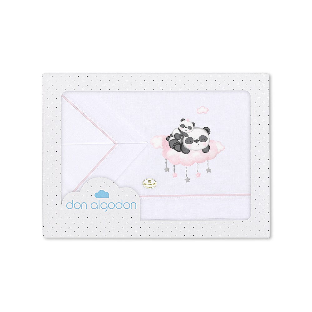 Completo Lenzuola Lettino con Sbarre - Panda Rosa