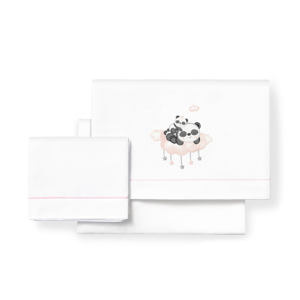 Completo Lenzuola Lettino con Sbarre - Panda Rosa