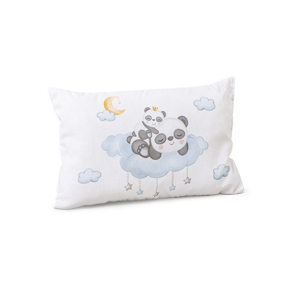 Set Piumone e Paracolpi Lettino con Sbarre - Panda - Celeste - cuscino