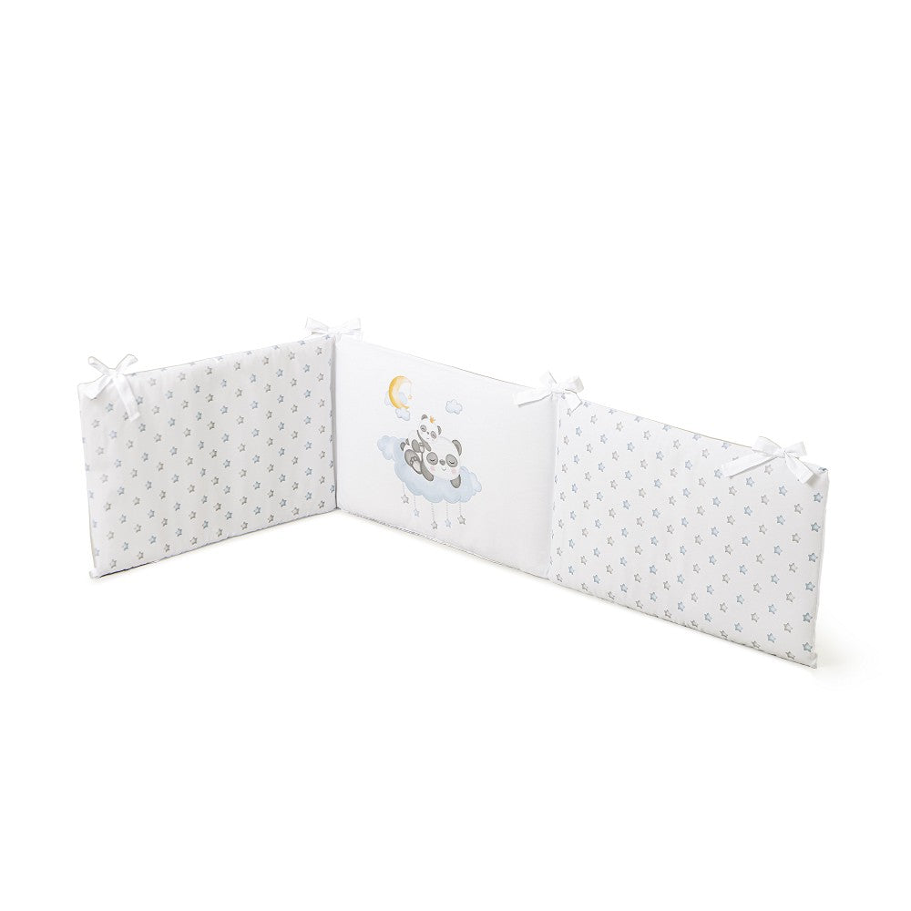 Set Piumone e Paracolpi Lettino con Sbarre - Panda - Celeste - paracolpi