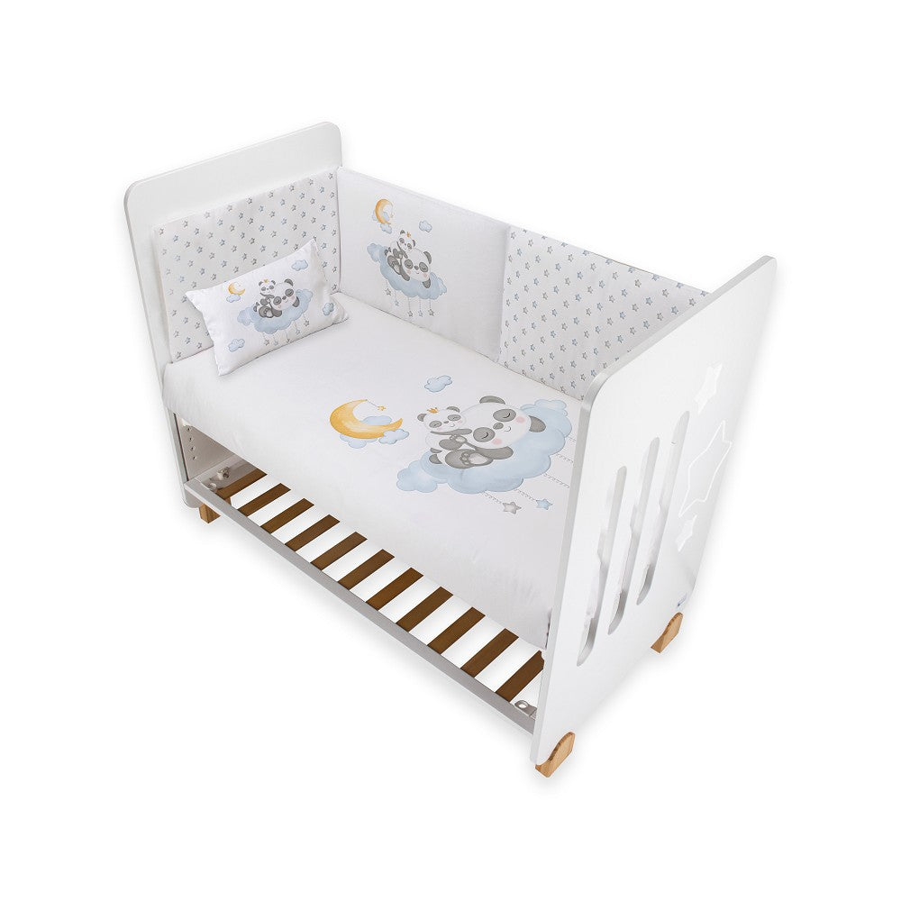 Set Piumone e Paracolpi Lettino con Sbarre - Panda - Celeste