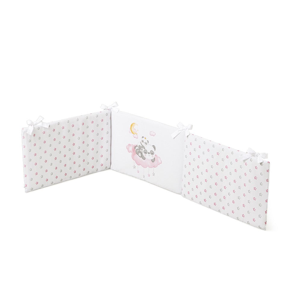 Set Piumone e Paracolpi Lettino con Sbarre - Panda Rosa