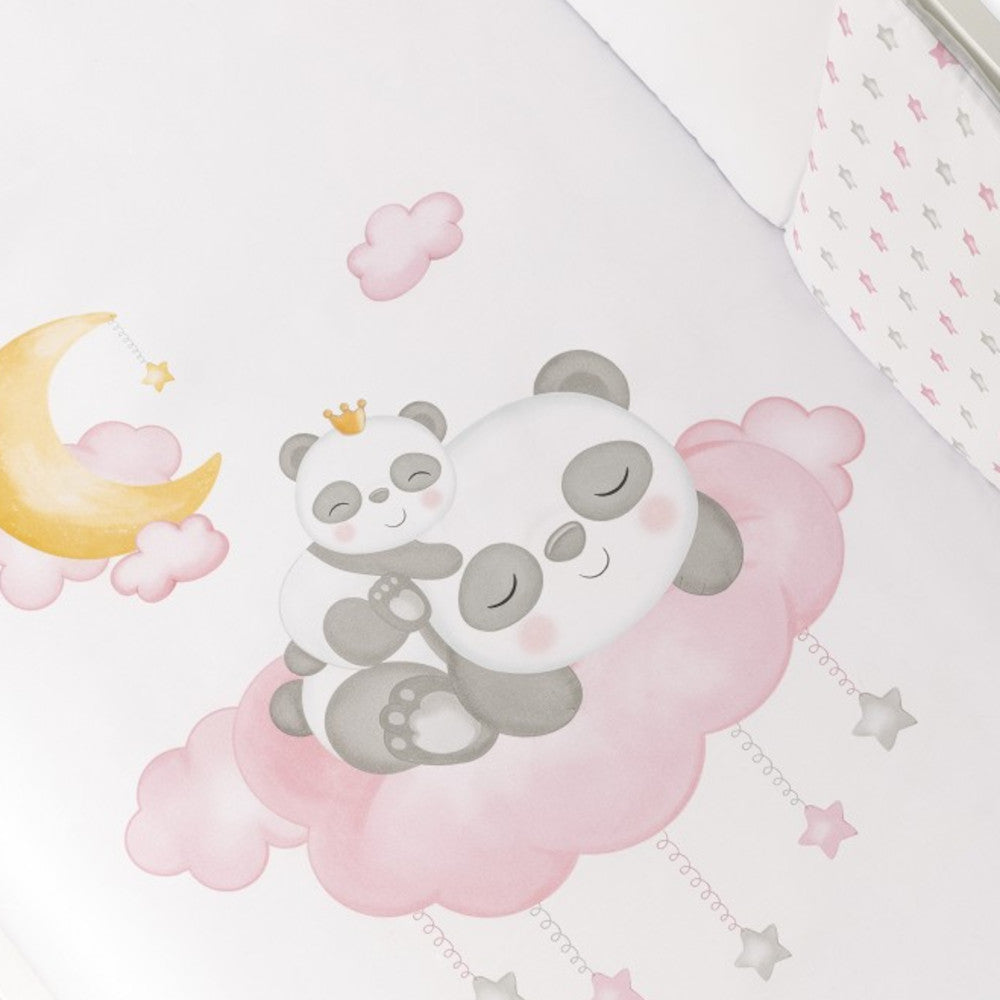 Set Piumone e Paracolpi Lettino con Sbarre - Panda Rosa - stampa