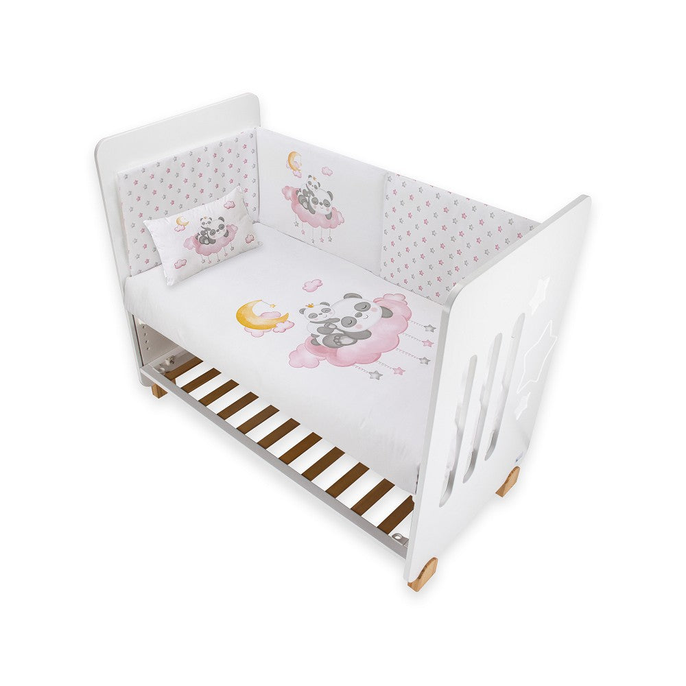 Set Piumone e Paracolpi Lettino con Sbarre - Panda Rosa