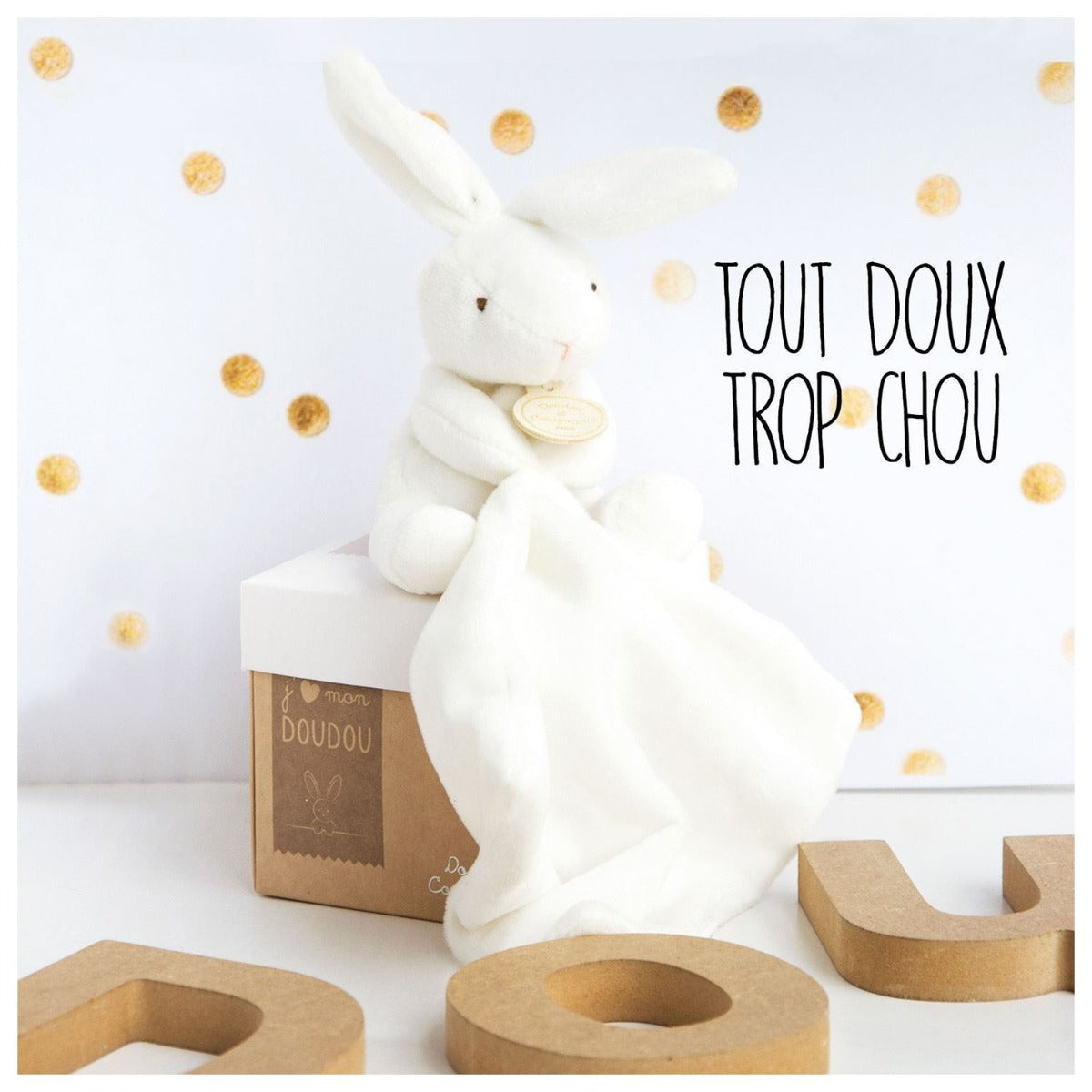 Doudou Neonato Nascita Coniglietto Bianco 13 cm