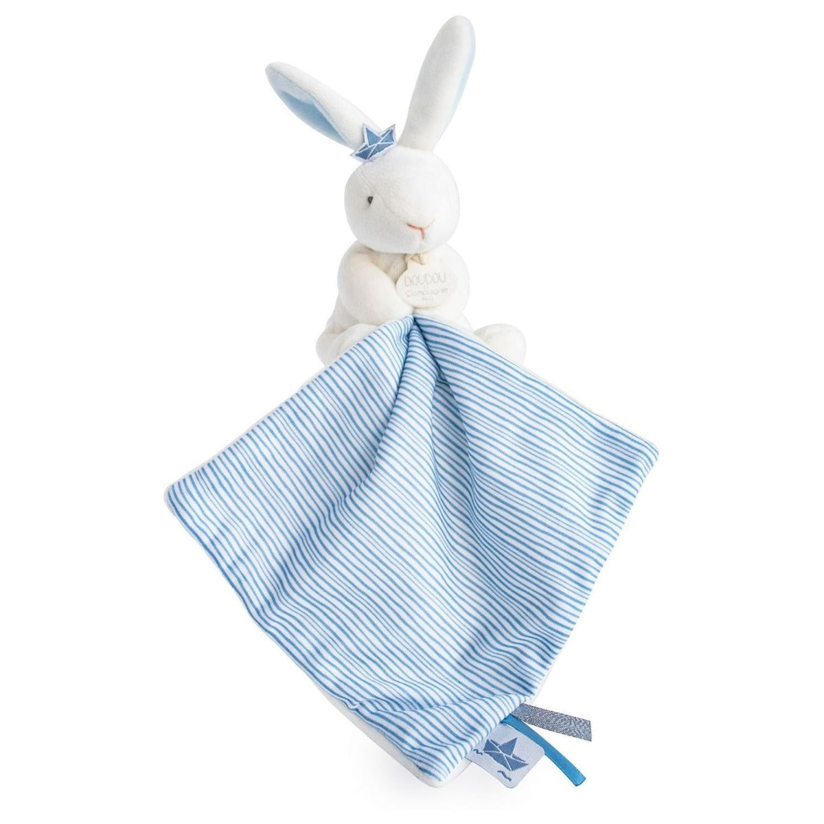 Doudou Neonato Nascita Coniglietto Bianco Celeste 15 cm