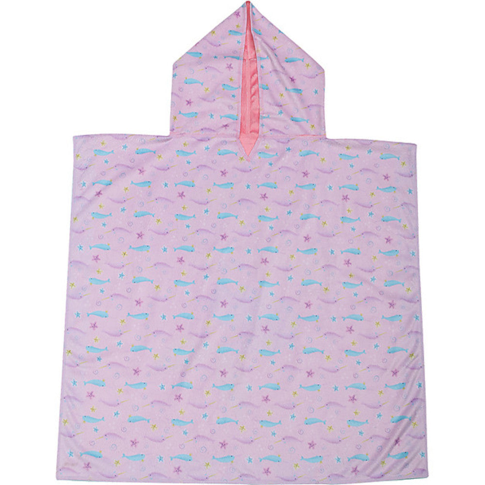 PONCHO MARE BAMBINA CON CAPPUCCIO - SIRENETTA/NARVALO 2-6 ANNI - double face