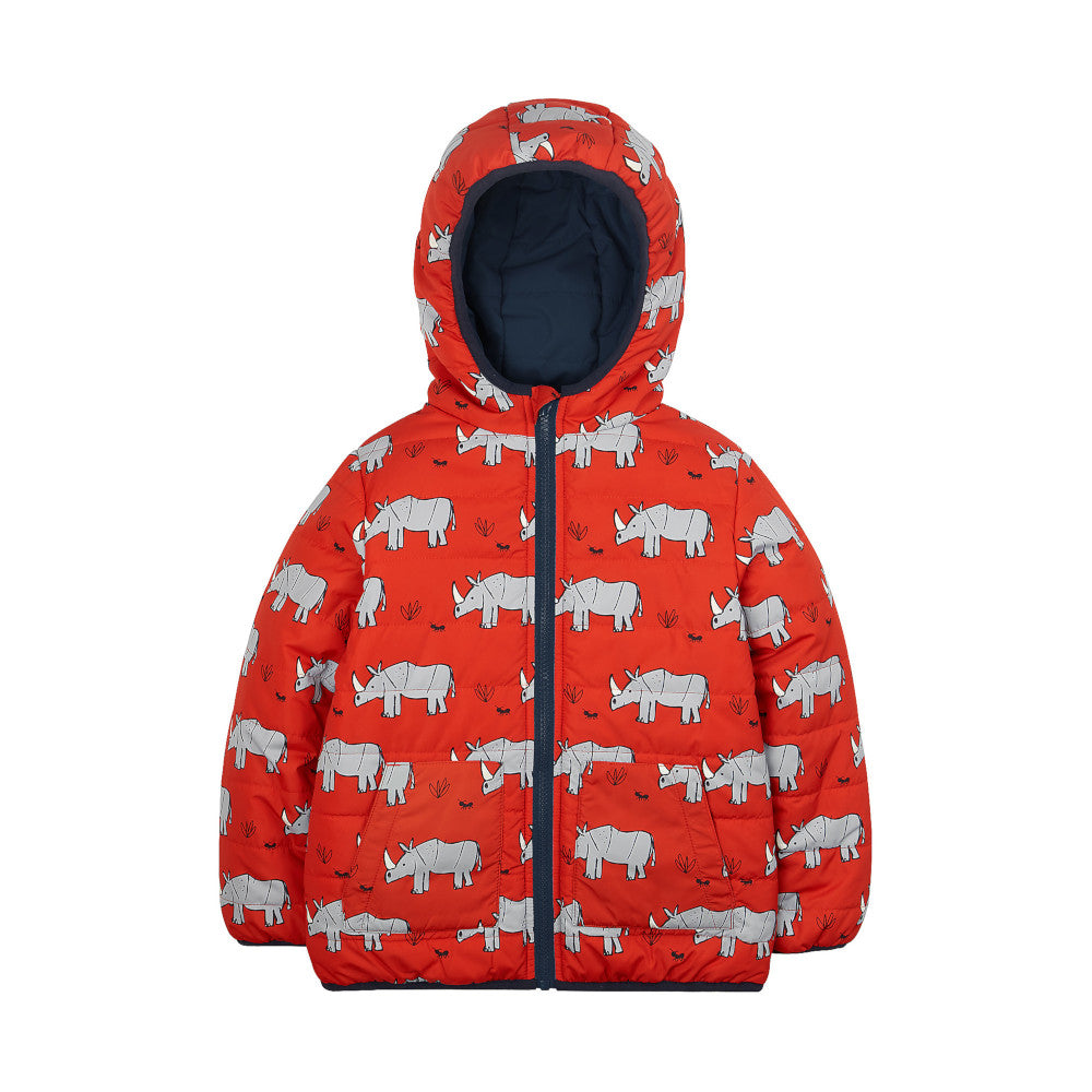 Piumino Giacca a Vento Reversibile - Amici Rinoceronti - Frugi - lato fantasia