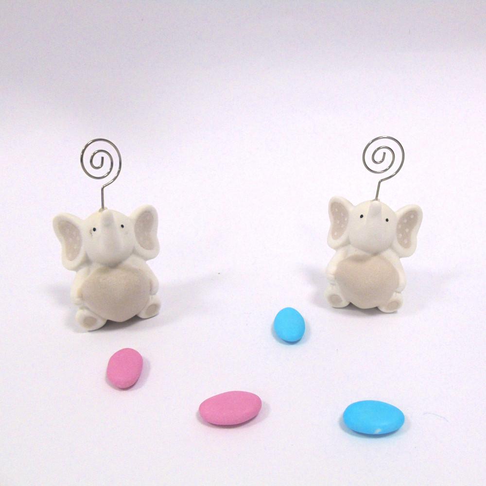 Bomboniera Battesimo Bimba Bimbo Portafoto con Clip Elefante Cuore