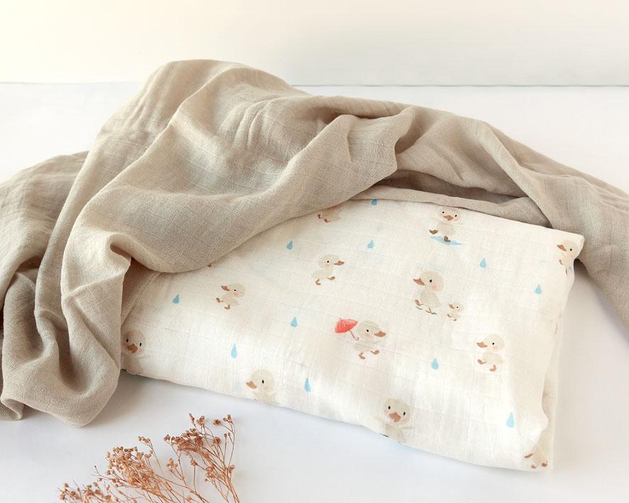 SET 2 COPERTINE NEONATO IN MUSSOLA DI BAMBOO 120X120 CM - BEIGE - Nene Shop