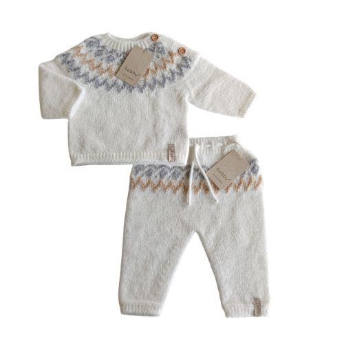 Completo Neonato in Misto Lana con Fantasia Jacquard - Babby