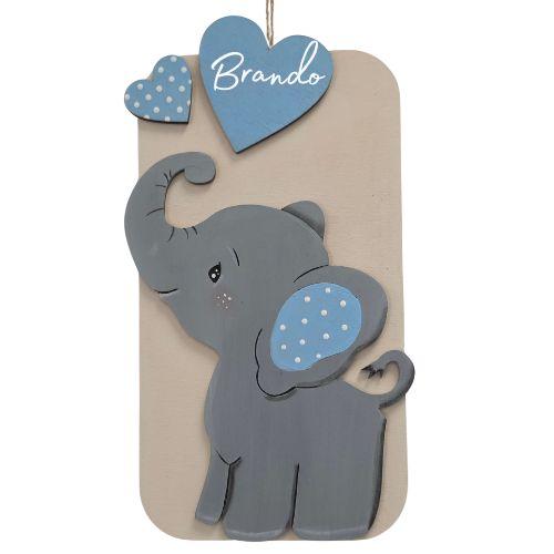 Fiocco Nascita Personalizzato Elefantino Celeste - Realizzato a Mano