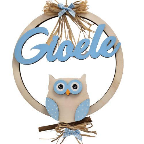 Fiocco Nascita Personalizzato con Gufetto Azzurro - Realizzato a Mano