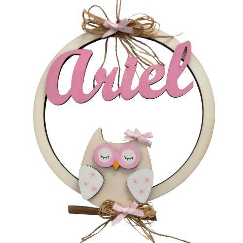 Fiocco Nascita Personalizzato con Gufetto Rosa - Realizzato a Mano
