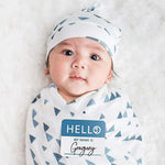 SET HELLO WORLD - CAPPELLINO E MUSSOLA BAMBU' - TRIANGOLI BLU - LULUJO BABY 