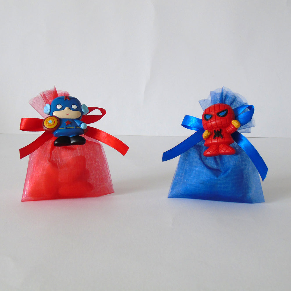 SACCHETTINO CONFETTI SEGNAPOSTO BOMBONIERA COMPLEANNO BIMBO - SUPEREROI - SPIDERMAN E CAPITAN AMERICA