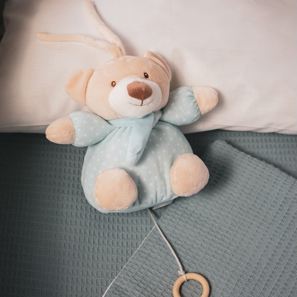 Carillon Culla Passeggino Neonato Peluche Musicale Orsetto Celeste - Interbaby
