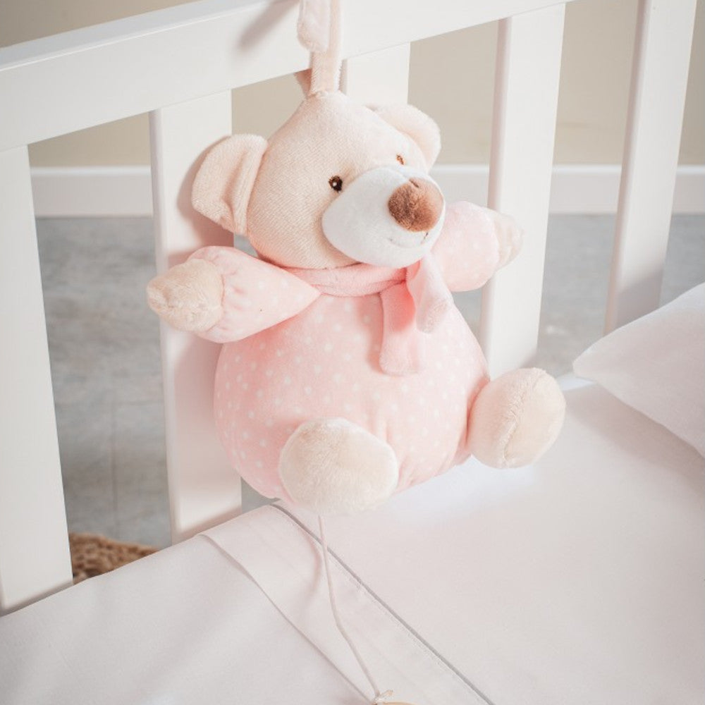 Carillon Culla Passeggino Neonato Peluche Musicale Orsetto Rosa - Interbaby