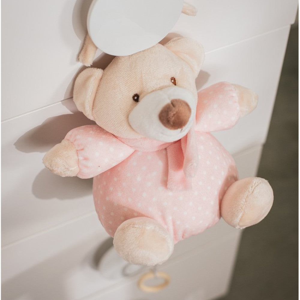 Carillon Culla Passeggino Neonato Peluche Musicale Orsetto Rosa - Interbaby