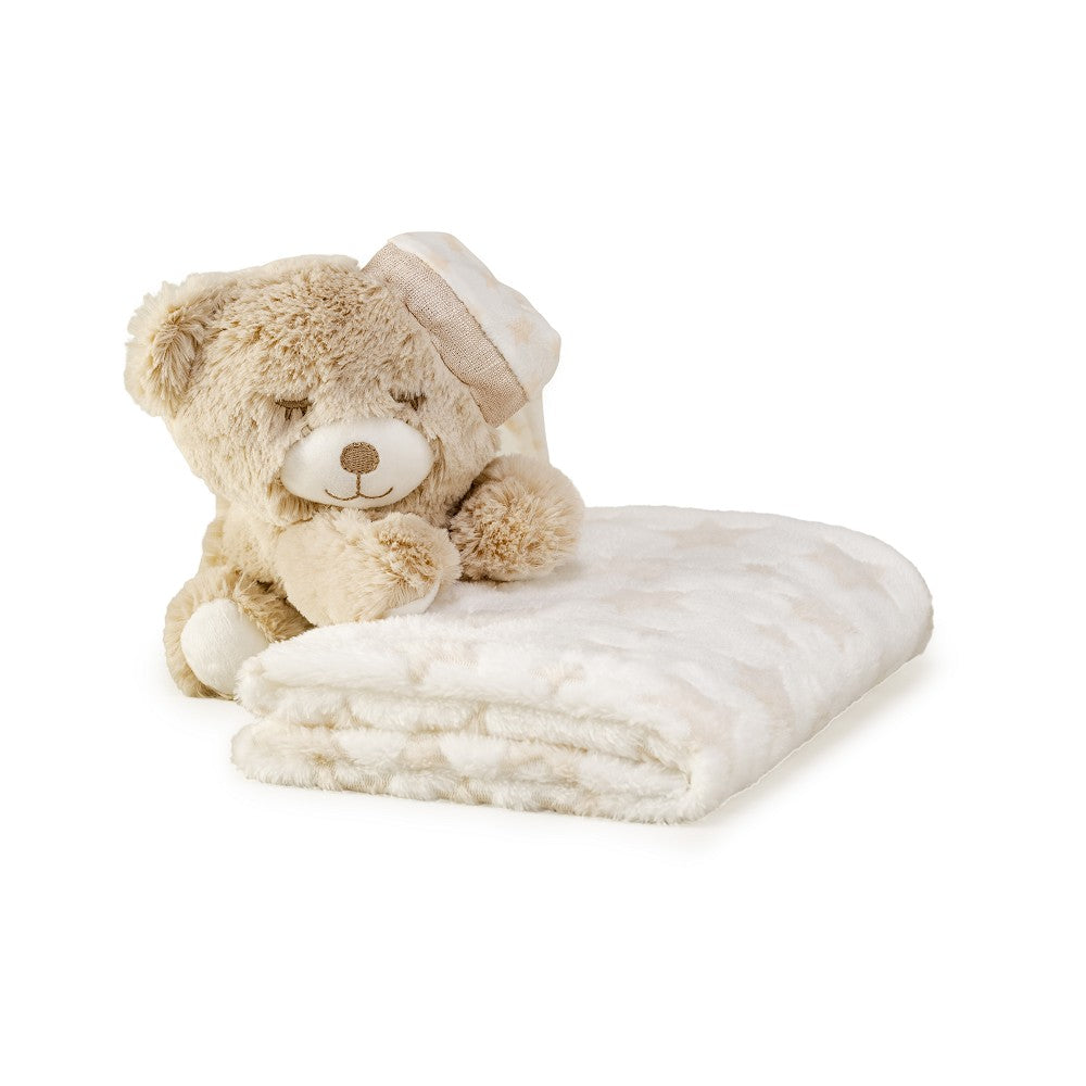 Copertina Neonato Nascita in Pile con Peluche Orsetto Beige
