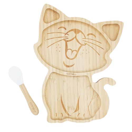Piatto in Bamboo con Ventosa e Cucchiaio - Gatto